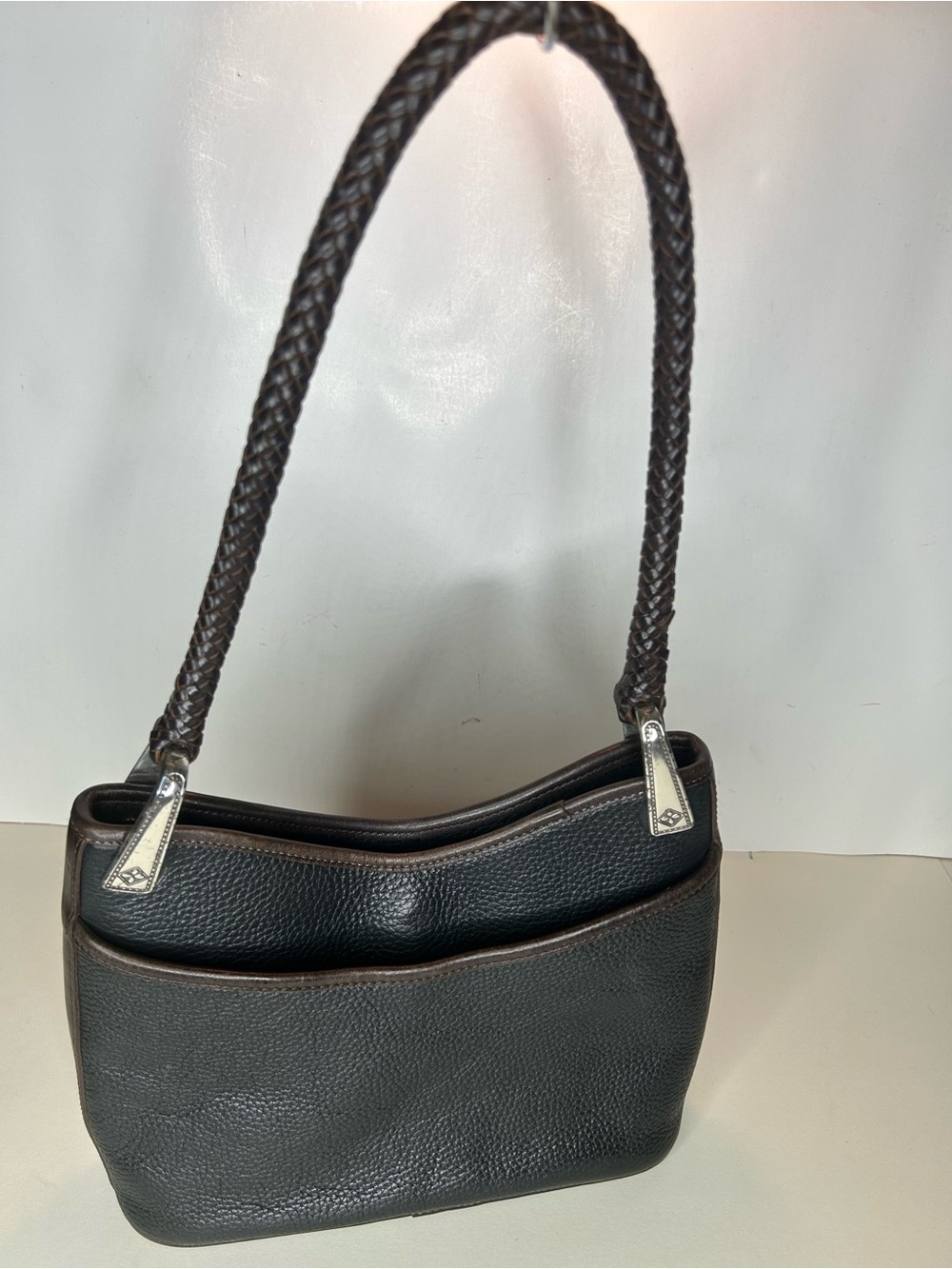 Brighton Gina Black and Brown Two-Tone Leather Hobo Shoulder Bag - Picture 2 of 14